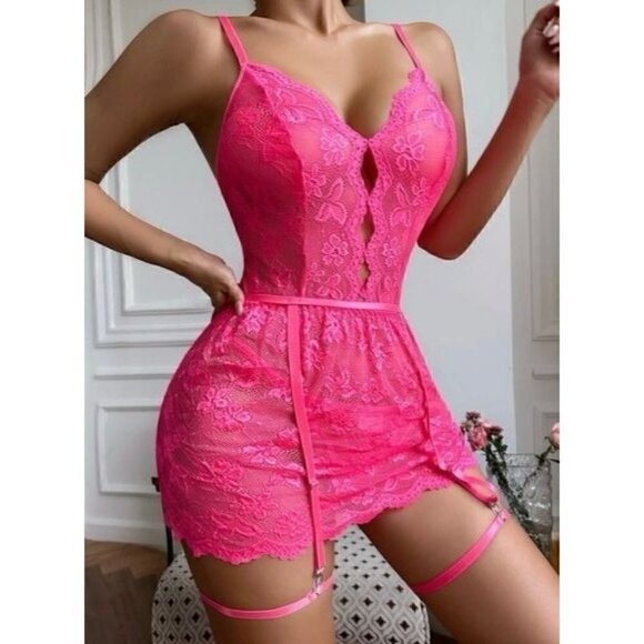 Sexy Babydolls Floral Garter Lingerie Set - Picture 4 of 6